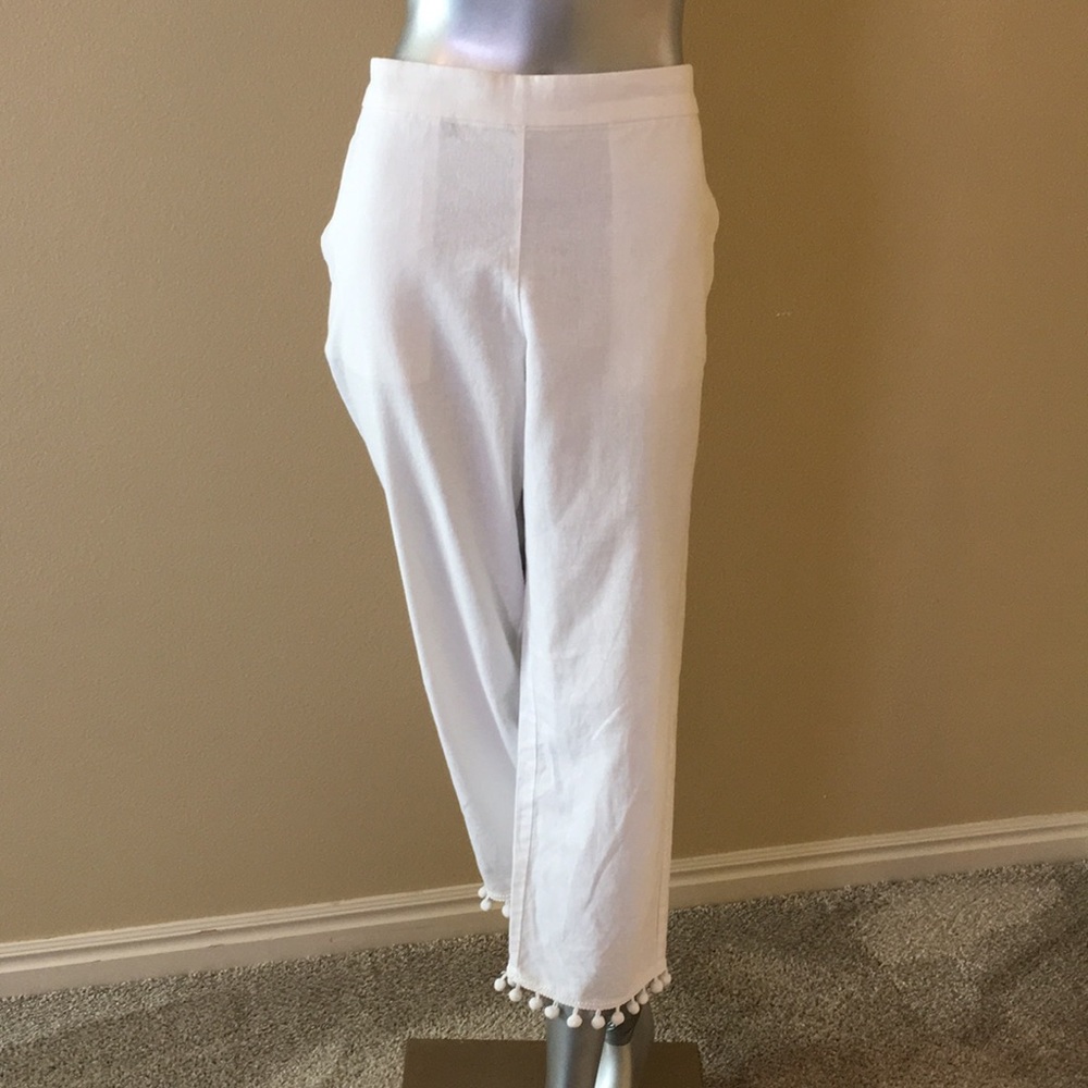 J. CREW | Linen / Cotton Blend Crop Pants With Pom Poms